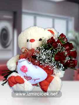 Ayıcık ve 15 Kırmızı Gül