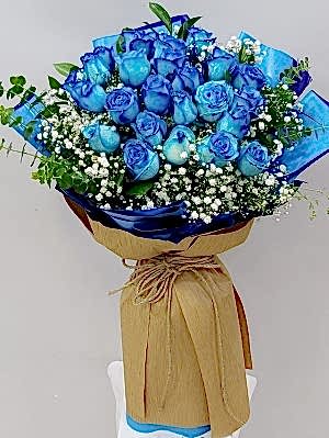 21 Mavi Gül Buketi