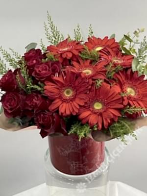 Kırmızı Gül Gerbera Aranjmanı