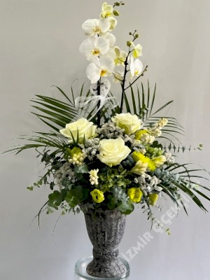 Kadehte Orkide & Beyaz Gül