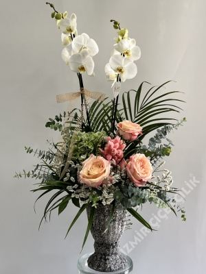 Kadehte Orkide & Somon Gül