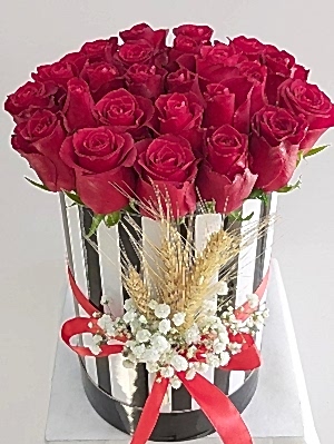 Desenli Kutuda 21 Kırmızı Gül